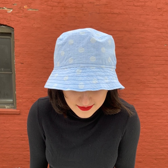Accessories - Blue Upcycled Bucket Hat with White Polkadots